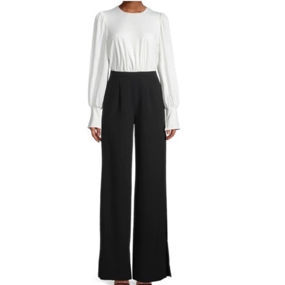 Black Halo Darius White Black Wide Leg Blouson Long Sleeve Formal Jumpsuit 12